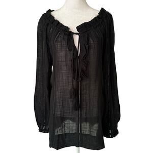 Sundance black long sleeve lightweight swim cover up size S